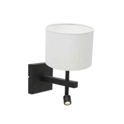Steinmex Wandlampen|Wilco 2-lichts Wandlamp Zwart met Wit Linnen kap