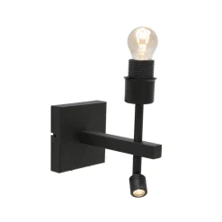 Steinmex Wandlampen|Wilco 2-lichts Wandlamp Zwart met Wit Linnen kap