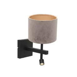 Steinmex Wandlampen|Wilco 2-lichts Wandlamp Zwart met Zilver Velvet kap