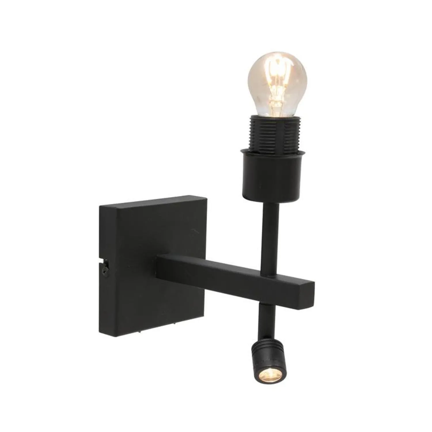 Steinmex Wandlampen|Wilco 2-lichts Wandlamp Zwart met Grijs Linnen kap