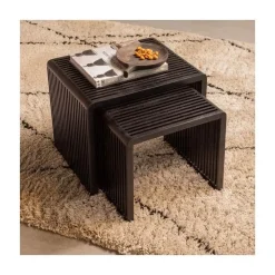 WOOOD Bijzettafels|Willa Bijzettafel Set van 2 Teak Zwart