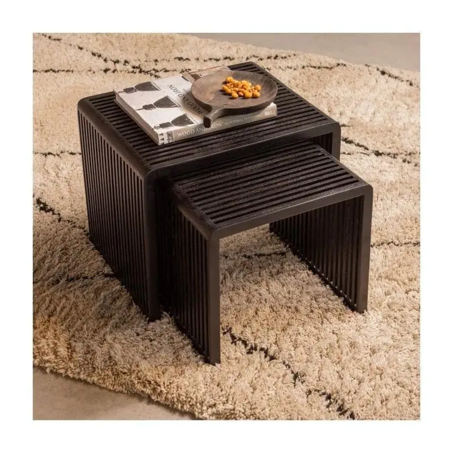 WOOOD Bijzettafels|Willa Bijzettafel Set van 2 Teak Zwart