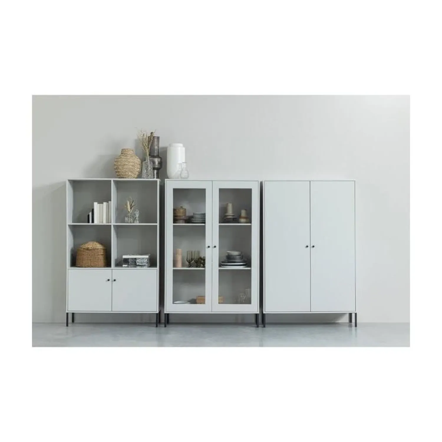 WOOOD Vitrinekasten|Industriele Kasten|Xam Vitrinekast Grenen Wolkengrijs 100cm