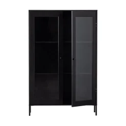 WOOOD Vitrinekasten|Industriele Kasten|Xam Vitrinekast Grenen Zwart 100cm