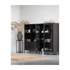 WOOOD Vitrinekasten|Industriele Kasten|Xam Vitrinekast Grenen Zwart 100cm