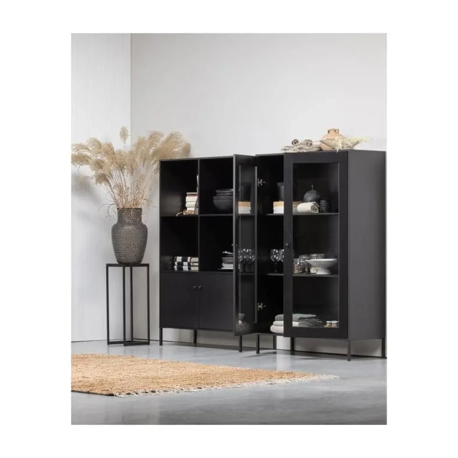 WOOOD Vitrinekasten|Industriele Kasten|Xam Vitrinekast Grenen Zwart 100cm