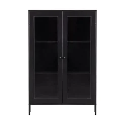 WOOOD Vitrinekasten|Industriele Kasten|Xam Vitrinekast Grenen Zwart 100cm