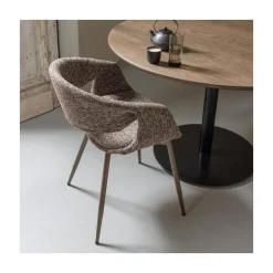 WOOOD Eetkamerstoelen|Yossi Eetkamerstoel bruin met metalen poot koper