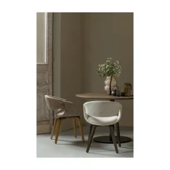 WOOOD Eetkamerstoelen|Yossi Eetkamerstoel naturel met houten poot donkerbruin