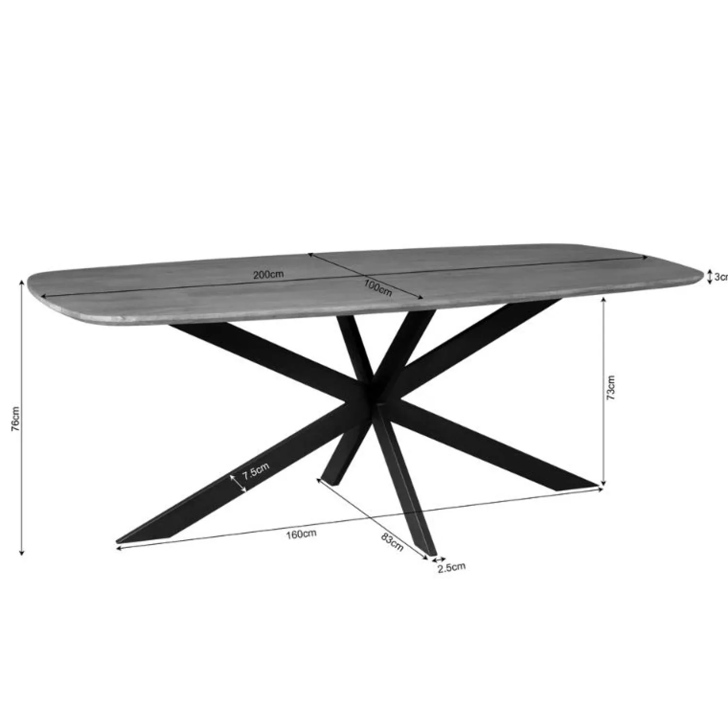 Furndea Eettafels|Yuna Eettafel Deens ovaal zwart 200 cm