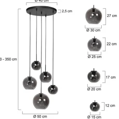 Steinmex Hanglampen|Glazen Hanglamp|Zavi 5-lichts Getrapte Hanglamp Smoke Bol