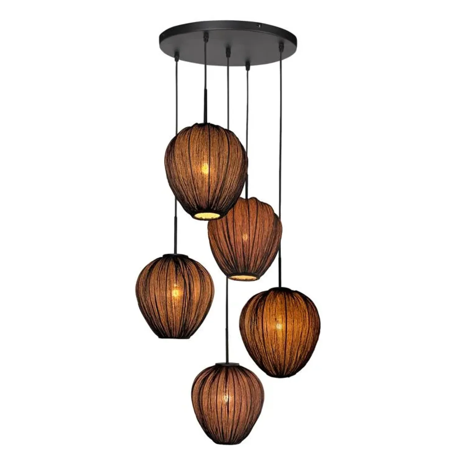 Steinmex Hanglampen|Zavi 5-lichts Getrapte Hanglamp Zwart Stof