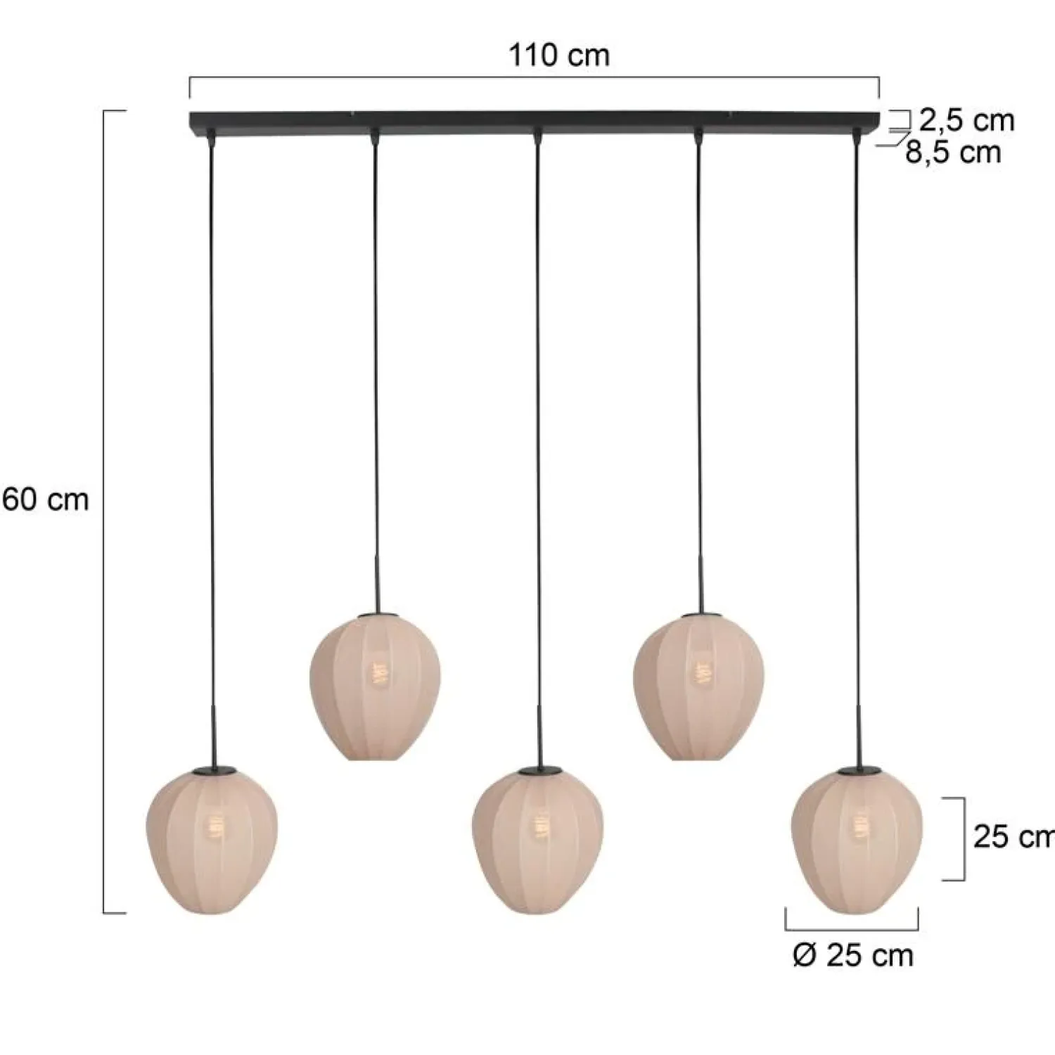 Steinmex Hanglampen|Zavi 5-lichts Hanglamp Crème Stof