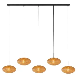 Steinmex Hanglampen|Glazen Hanglamp|Zavi 5-lichts Hanglamp Geribbeld Amberglas