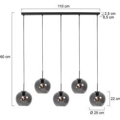 Trading Lighting Hanglampen|Glazen Hanglamp|Zavi 5-lichts Hanglamp Smoke Bol