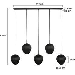 Steinmex Hanglampen|Zavi 5-lichts Hanglamp Zwart Stof