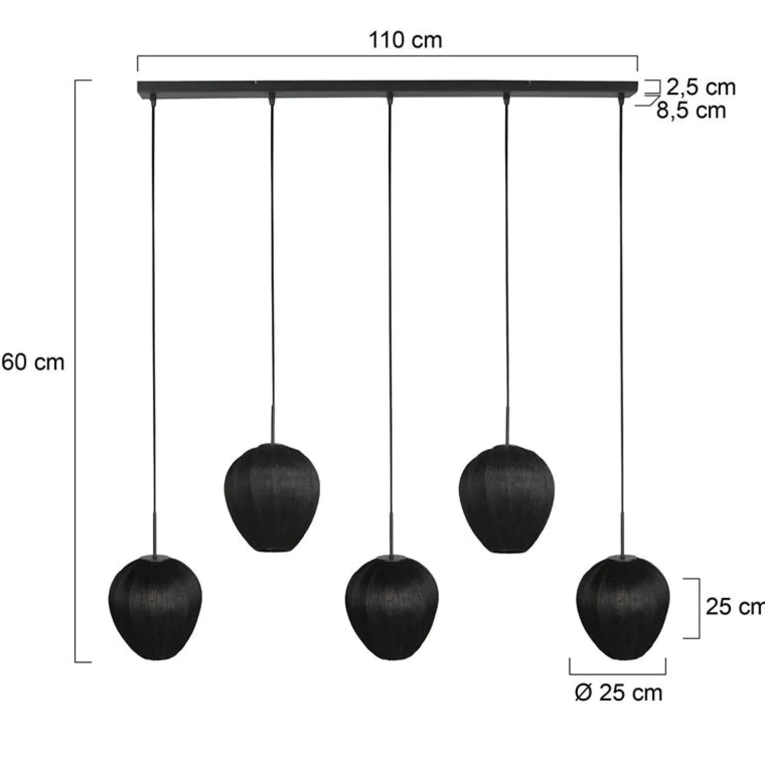 Steinmex Hanglampen|Zavi 5-lichts Hanglamp Zwart Stof