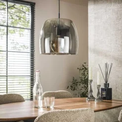 Kalfort Hanglampen|Glazen Hanglamp|Zeldana 1-lichts Hanglamp Smoke glas