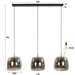 Kalfort Hanglampen|Glazen Hanglamp|Zeldana 3-lichts Hanglamp Smoke glas