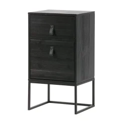 WOOOD Nachtkastjes|Industriele Kasten|Zola Nachtkastje met Lade en Deur Zwart 40cm