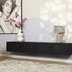 Furndea Industriele Kasten|Tv Meubels|Zwevend Tv meubel Melanie Zwart 200cm