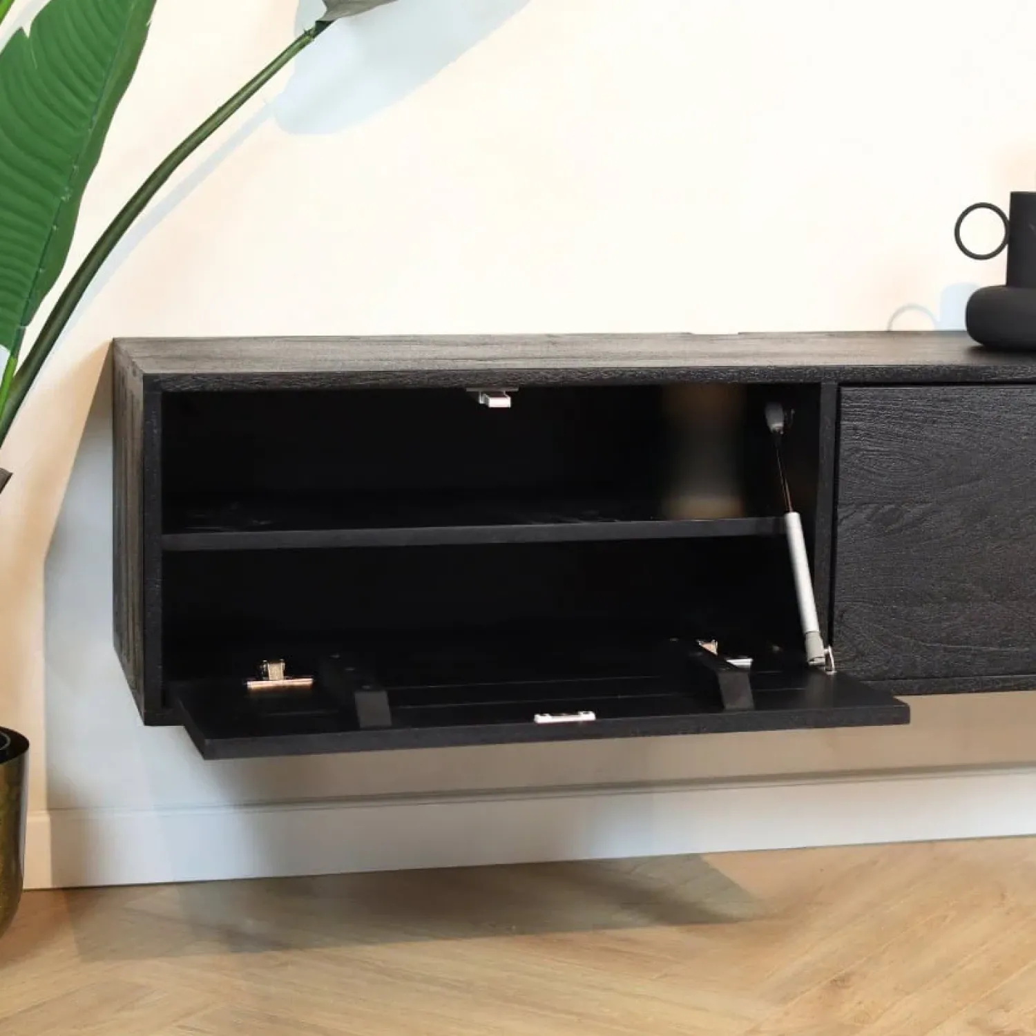 Furndea Industriele Kasten|Tv Meubels|Zwevend Tv meubel Melanie Zwart 120cm