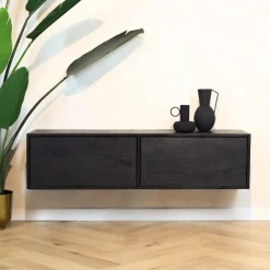 Furndea Industriele Kasten|Tv Meubels|Zwevend Tv meubel Melanie Zwart 120cm