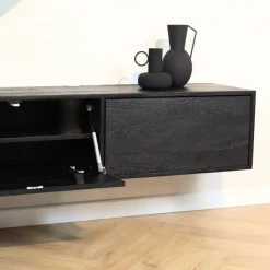Furndea Industriele Kasten|Tv Meubels|Zwevend Tv meubel Melanie Zwart 120cm