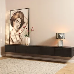 Furndea Industriele Kasten|Tv Meubels|Zwevend Tv meubel Melanie Zwart 280 cm
